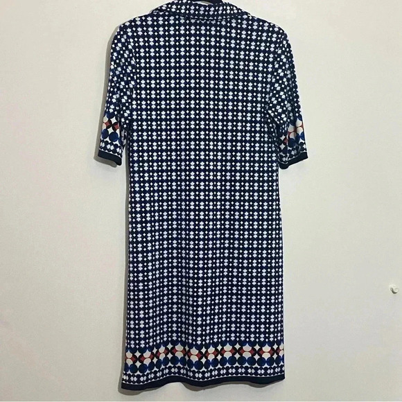 Max Studio women half sleeve geometric dress with collar blue white red size  M - Picture 4 of 9